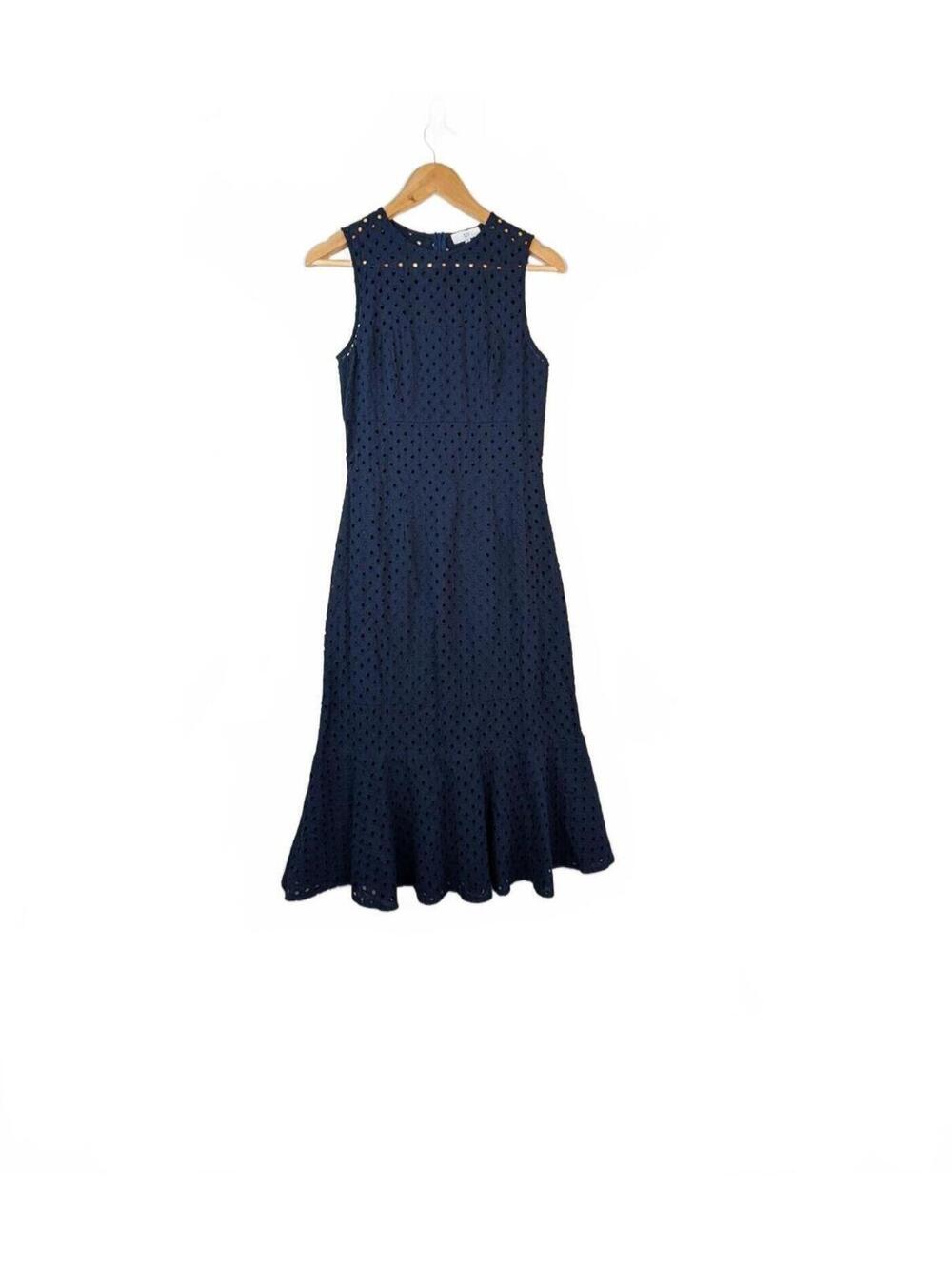 NSR Navy Cotton Eyelet Sleeveless Midi Dress Size Small